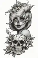 skull roses feminine pretty demon girl wearing tattoo design idea