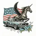 ford mustang and blackbird and vietnam veteran flag and forget-me-not tattoo design idea
