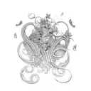 A love letter written in elegant script, adorned with plant motifs and hidden symbols of passion and desire tattoo design idea