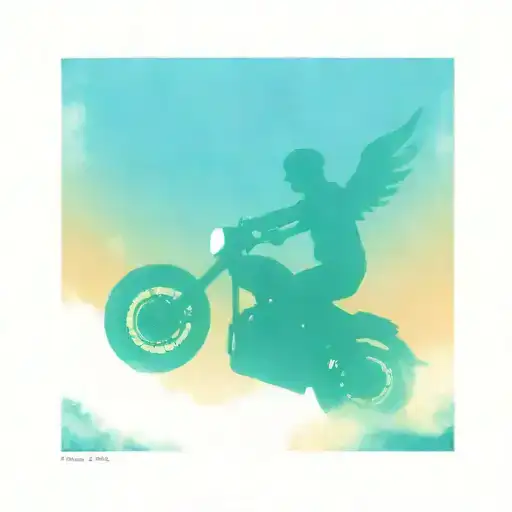 motorcycle angel riding into sunset sky tattoo design idea