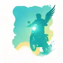 motorcycle angel riding into sunset sky tattoo design idea