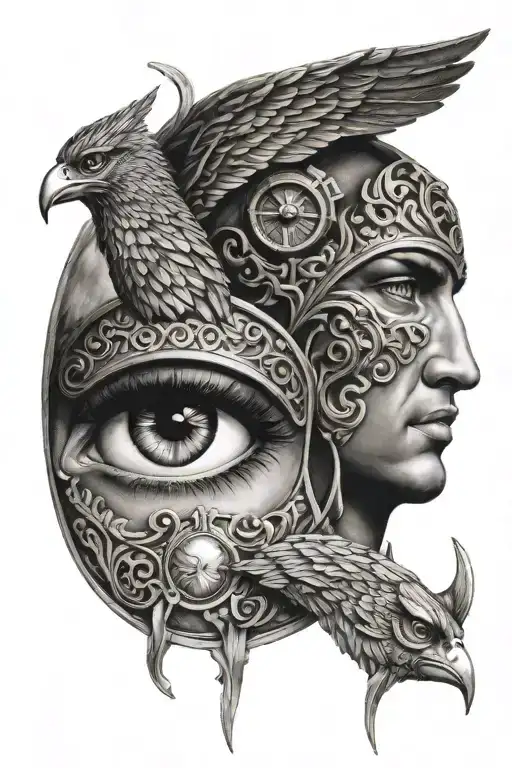 Athena and Ares greek gods eyes looking tattoo design idea