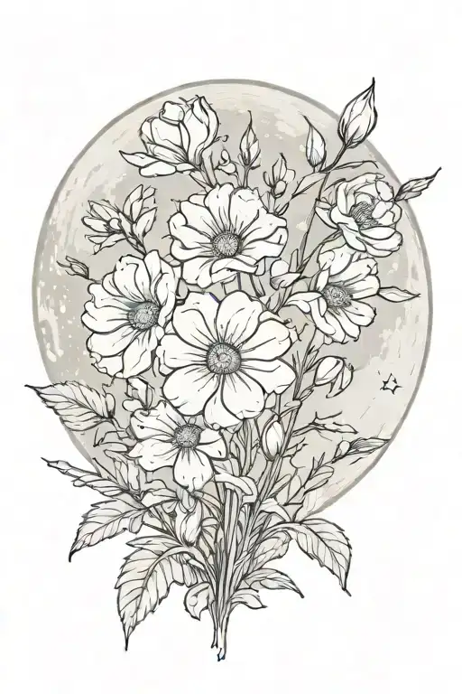 flowers and a full moon tattoo design idea