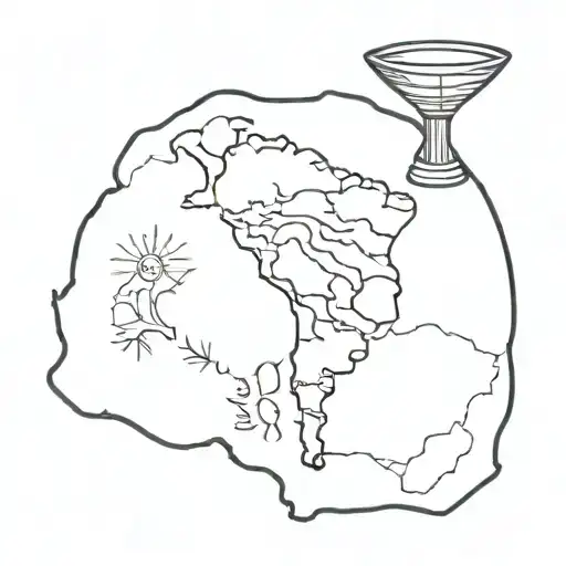 Copa America trophy and map of Colombia country outline tattoo design idea