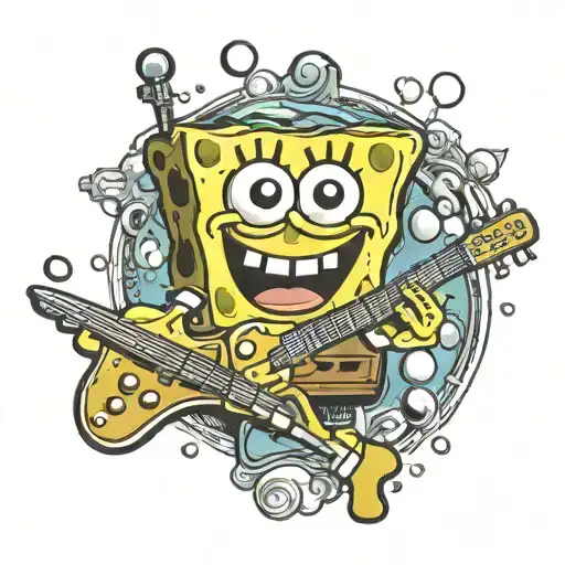 spongebob rock guitar tattoo design idea