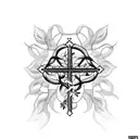 A blackwork tattoo featuring a beautifully detailed crucifix intertwined with vines of roses tattoo design idea