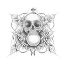 A blackwork tattoo featuring a beautifully detailed crucifix intertwined with vines of roses tattoo design idea