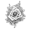 A blackwork tattoo featuring a beautifully detailed crucifix intertwined with vines of roses tattoo design idea