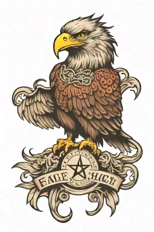 Create a tattoo with an eagle, falcon and wolf that form the anarchy sign antihype beginner lettering tattoo design idea