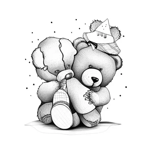 child's teddy bear plaid stomach tattoo design idea
