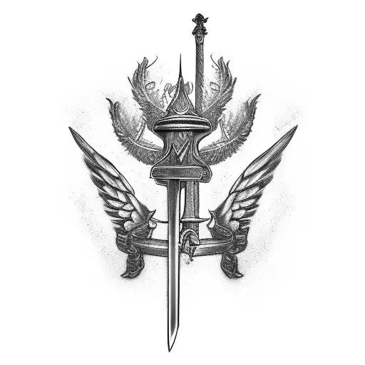 sword,wings and crown tattoo design idea