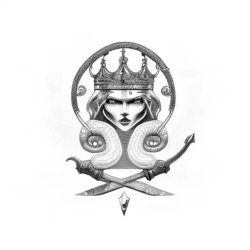 sword,snake and crown tattoo design idea