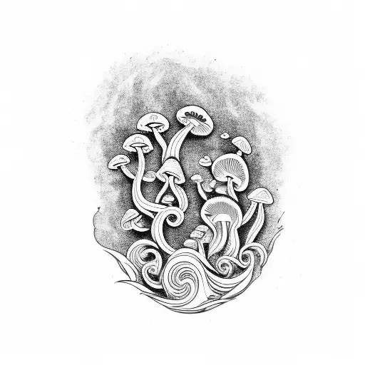 flowers grass waves mushrooms faces psychedelic  tattoo design idea