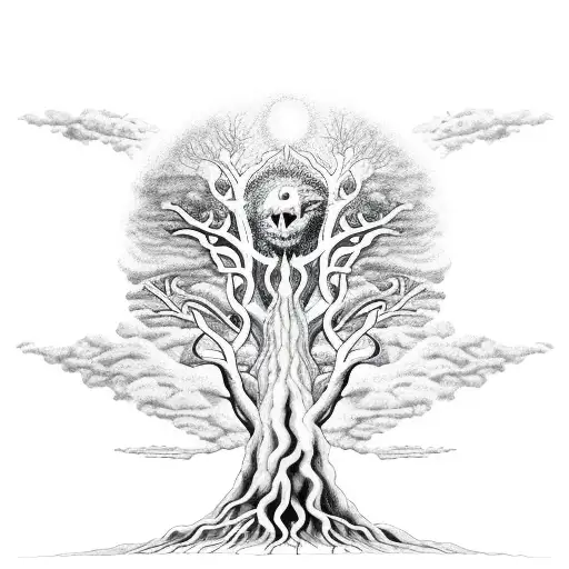 tree of hell and heaven tattoo design idea