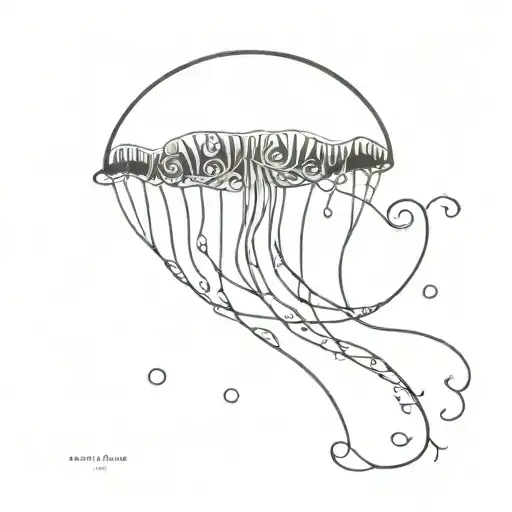 A minimalist tattoo design of a jellyfish with intricate floral details incorporated into its tentacles tattoo design idea