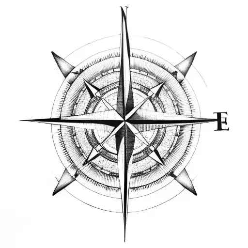 Black and Grey Compass and Roses Tattoo Design