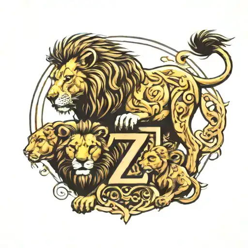 lion with 2 cubs and letter Z and A tattoo design idea