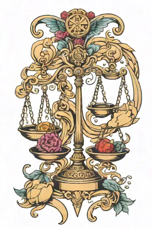 Libra scales balanced with gemini sisters facing each other tattoo design idea