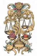 Libra scales balanced with gemini sisters facing each other tattoo design idea