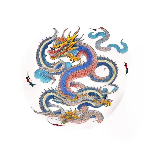 Dragon demon colour snake sun and moon tattoo design idea