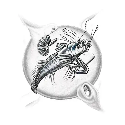 prawn on a surf board tattoo design idea