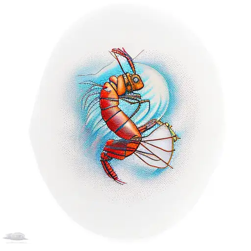 prawn on a surf board tattoo design idea