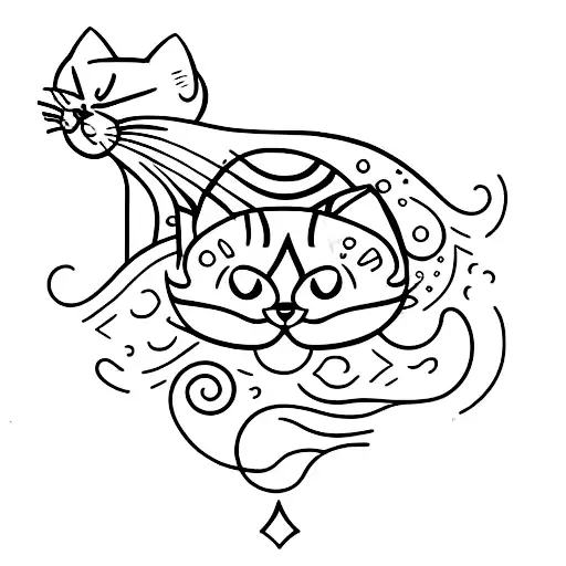 A minimalist tattoo of a cat curled up in a tranquil garden tattoo design idea