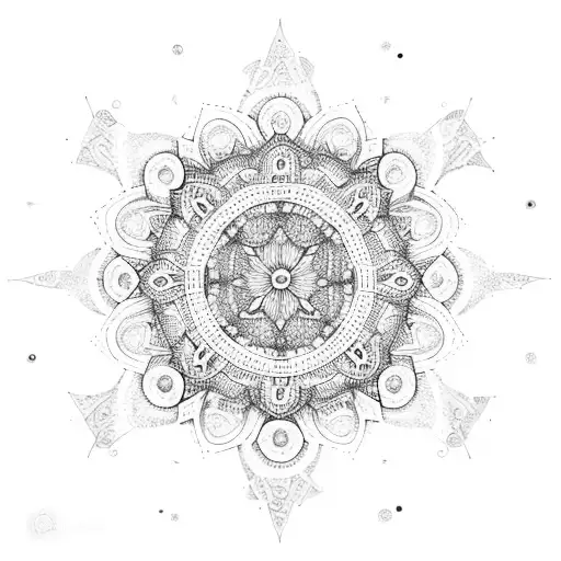 A dotwork mandala inspired by constellations and celestial bodies tattoo design idea