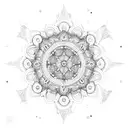 A dotwork mandala inspired by constellations and celestial bodies tattoo design idea