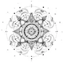 A dotwork mandala inspired by constellations and celestial bodies tattoo design idea