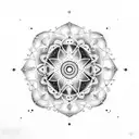 A dotwork mandala inspired by constellations and celestial bodies tattoo design idea