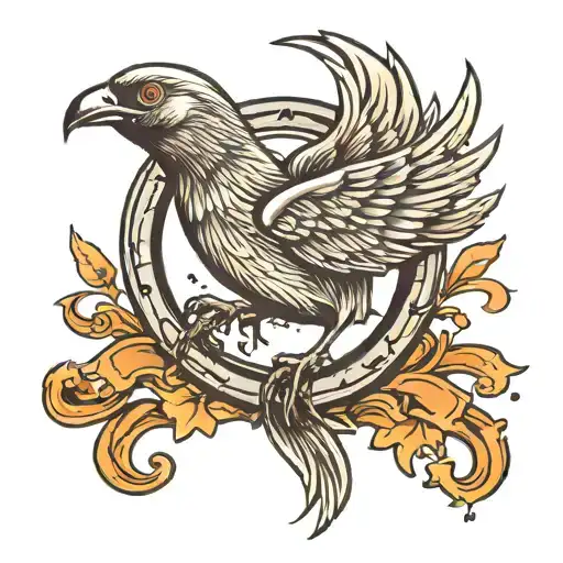 bird flying in horseshoe surrounded tattoo design idea