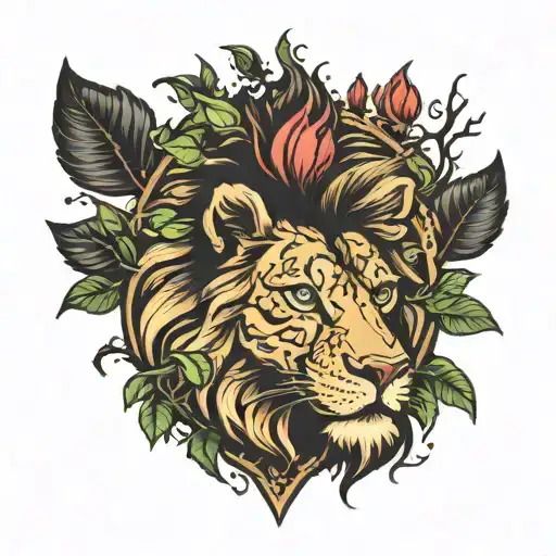 lion with heart with a poison tree growing inside tattoo design idea