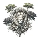 lion heart with poison tree growing tattoo design idea