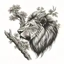 lion heart with poison tree growing tattoo design idea