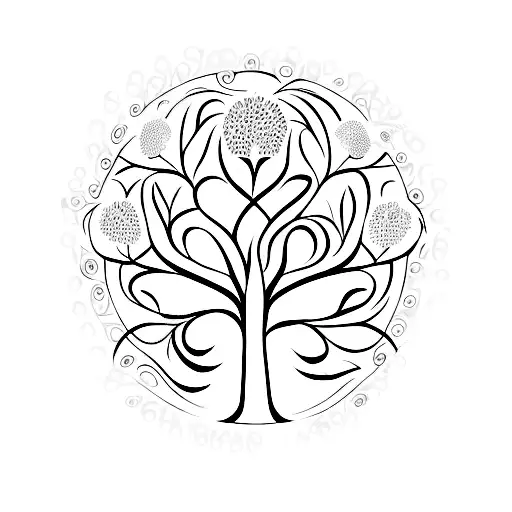 Tree of Life, flowers, dates, 999 tattoo design idea