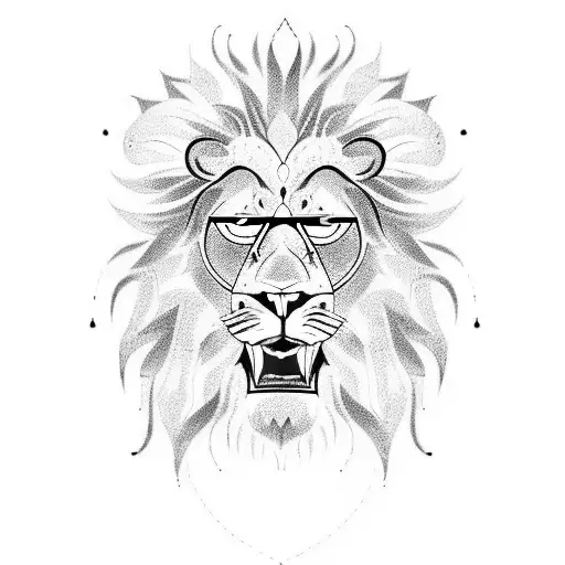 A blackwork tattoo of a fierce lion wearing a trendy outfit and sunglasses, showcasing your love for fashion and style tattoo design idea
