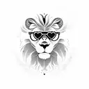 A blackwork tattoo of a fierce lion wearing a trendy outfit and sunglasses, showcasing your love for fashion and style tattoo design idea