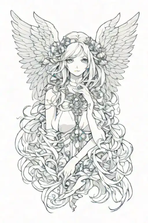 dreamcore, seraphim angel, eyes. tattoo design idea