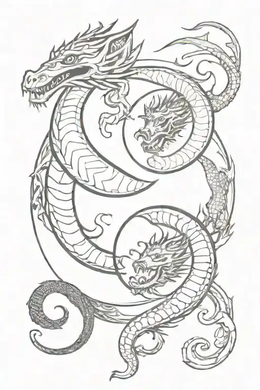 minimal Snake and dragon yin yang symbol formed tattoo design idea