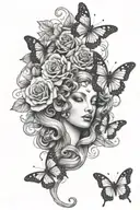 medusa snakes with roses and butterfly resting tattoo design idea