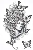 medusa snakes with butterfly tattoo design idea