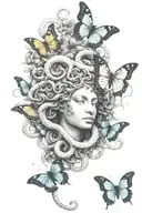 medusa snakes with butterfly tattoo design idea