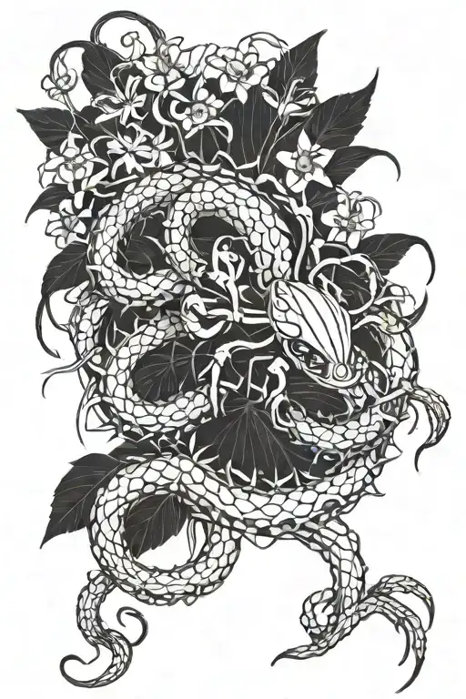 Tokyo Ghoul Centipede with spiderlily flowers tattoo design idea