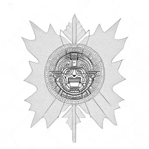 aztec calendar inside Canadian Maple leaf tattoo design idea
