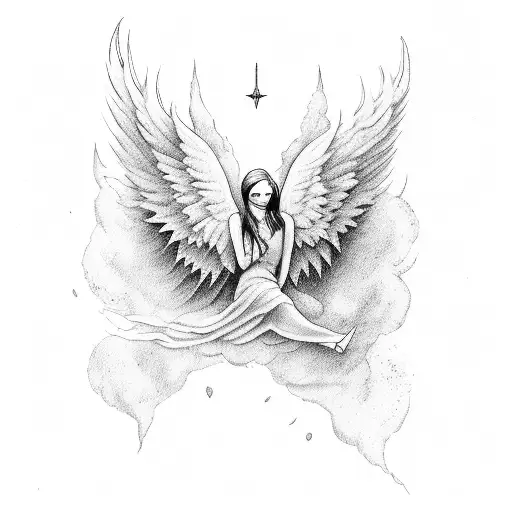 Falling angel on sky tattoo design idea
