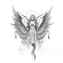 Falling angel on sky from his back tattoo design idea