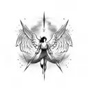 Falling angel on sky from his back tattoo design idea