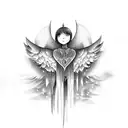 Falling angel on sky from his back tattoo design idea