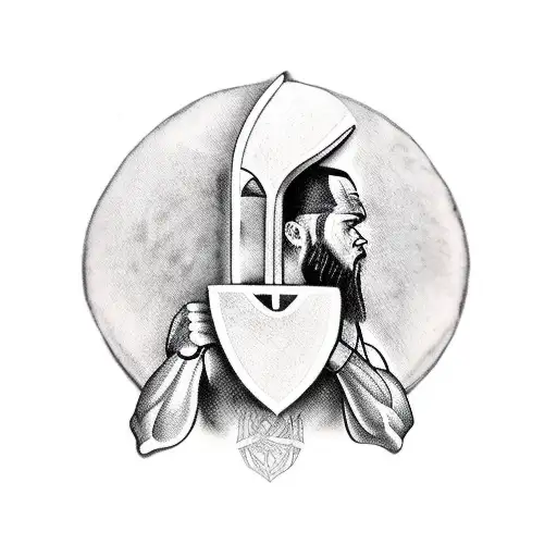 A basketball player with a Viking axe and nature elements tattoo design idea